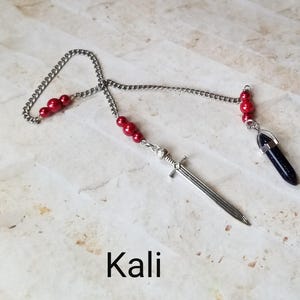 Kali pendulum, Goddess pendulum, divination, dowsing pendulum, beaded pendulum, gemstone pendulum, stainless steel chain, Goddess, pagan