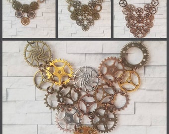 Steampunk gear necklace, cosplay jewelry, handmade jewelry, one of a kind necklace, steampunk bib necklace, industrial jewelry, unique gift