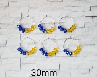 Support Ukraine, wine charms x 6, glass markers, wine charms, cup charms, bottle charms, glass charms, Ukrainian flag colors, Czech glass