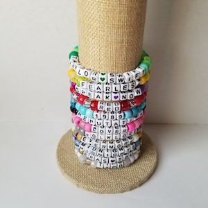 Sets of 12 friendship bracelets, beaded Swiftie bracelets, Eras themed friendship bracelets, stretchy bracelets, swappable concert bracelets