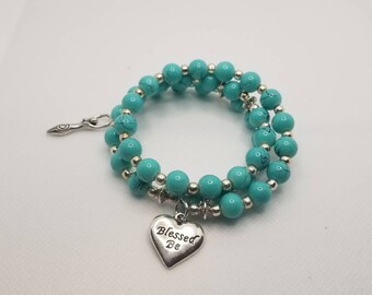 Witches ladder bracelet, memory wire bracelet, beaded bracelet, wrap bracelet, multi-loop bracelet, Pagan jewelry, turquoise and silver