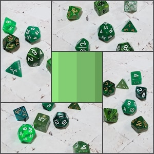 Sets of 7 green 16mm dnd dice, polyhedral gaming dice, DnD dice set, RPG dice, DnD dice, D and D dice, gaming dice, curated sets