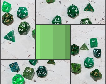 Sets of 7 green 16mm dnd dice, polyhedral gaming dice, DnD dice set, RPG dice, DnD dice, D and D dice, gaming dice, curated sets