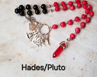 Hades prayer beads, Greek God Hades prayer beads, hand-wired, beautiful beads, silver-toned charms, Greek, pagan