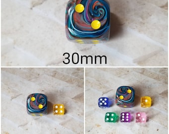 30mm Chessex Festive Mosaic with yellow dice, Chessex 30mm die, Festive mosaic dice, mega titan d6, dnd dice, extra d6 dice,
