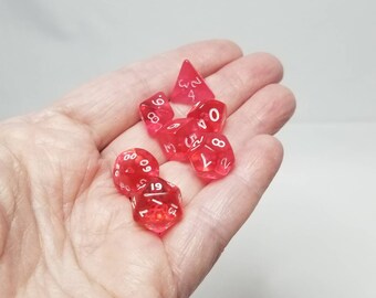 Translucent pink 10mm Mini Dnd dice, polyhedral gaming dice, DnD dice set, RPG dice, D and D dice, set of 7 DnD dice, 10mm
