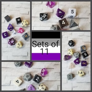 Ensembles de 11 dés Asexual ou Demi Pride flag 16mm dnd, dés polyédriques sélectionnés à la main, ensemble de dés DnD, dés RPG, Ace pride