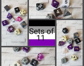 Sets of 11 Asexual or Demi Pride flag 16mm dnd dice, hand chosen, curated polyhedral dice, DnD dice set, RPG dice, Ace pride
