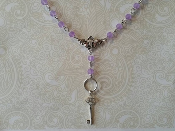 Key day collar, lavender sea glass, discreet day collar, symbolic jewelry, BDSM collar, submissive collar, O ring, key and keyhole charms
