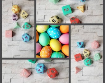 Sets of 7 Easter egg 16mm dnd dice, polyhedral gaming dice, DnD dice set, RPG dice, Spring dice, D and D dice, gaming dice, curated sets,