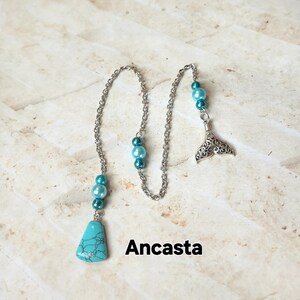 Ancasta pendulum, Goddess pendulum, divination, dowsing pendulum, beaded pendulum, gemstone pendulum, stainless steel chain, Goddess, pagan