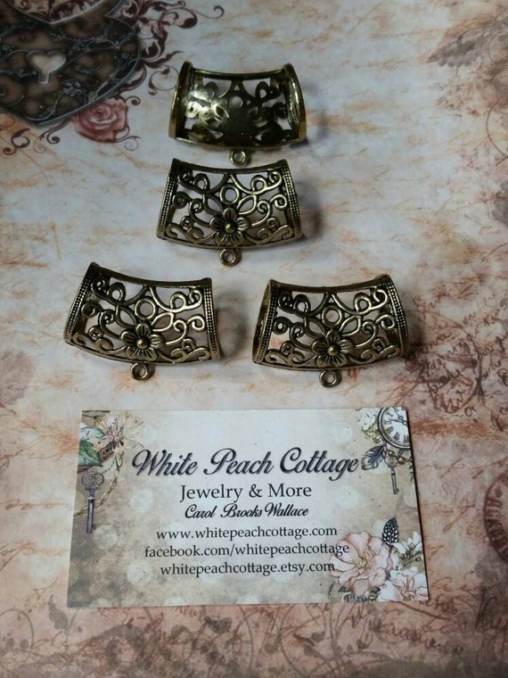 DESTASH scarf bails, destash scarf jewelry, bronze toned metal, floral scarf bails, decorative bail, open back, flower scarf bail