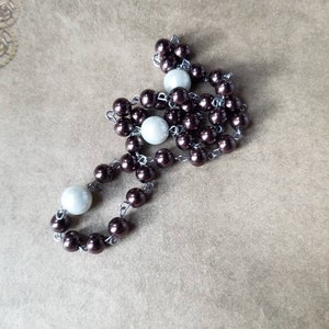 Orthodox prayer beads, Orthodox Chotki, stainless steel, Chotki, Komboskini, hand-wired, dark brown and ivory glass pearls, gift for Dad