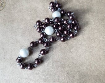 Orthodox prayer beads, Orthodox Chotki, stainless steel, Chotki, Komboskini, hand-wired, dark brown and ivory glass pearls, gift for Dad