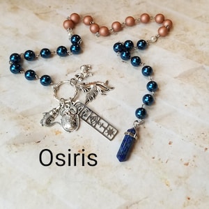 Osiris prayer beads, Egyptian God prayer beads, hand-wired, beautiful beads, silver-toned charms, Egyptian, pagan
