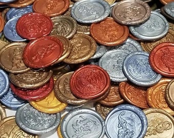 Wax seal DND coins, Dragon and Phoenix wax seals, Dnd coins, Dnd counters, Dnd props, handmade wax seals, RPG game coins, unique gift idea