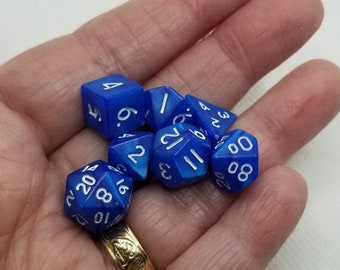 Pearly blue 10mm Mini Dnd dice, polyhedral gaming dice, DnD dice set, RPG dice, D and D dice, set of 7 DnD dice, 10mm dice,