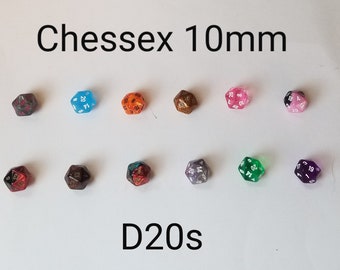 ONE Chessex D20  10mm die, single  d20, Chessex mini dice, 10mm mini dice, 12 different colors, mini d20 dice
