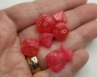 Pearly reddish pink 10mm Mini Dnd dice, polyhedral gaming dice, DnD dice set, RPG dice, D and D dice, set of 7 DnD dice, 10mm