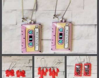 Cute earrings, whimsical earrings, stainless steel ear wires, candy earrings, crab earrings, lobster earrings, cassette tape earrings