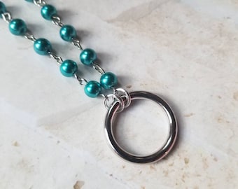 Discreet day collar, blue day collar, BDSM collar, O ring necklace, submissive day collar, O ring, choker, hand wired, stainless steel pins