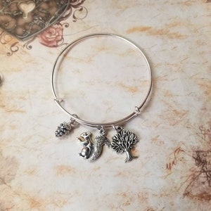 Squirrel bracelet, squirrel charm bangle, expandable bangle, squirrel application day,  charm bracelet, expandable charm bangle, unique gift