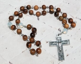 Orthodox prayer beads, Orthodox Chotki, Qinan Sandalwood beads, stainless steel, faceted Opalite beads, Chotki, Komboskini, hand-wired