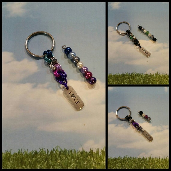 LGBT Pride keychain, chain maille, pride flag colors, Agender keychain, Demisexual keychain, Butch Lesbian keychain, Butch pride keychain