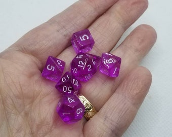 Translucent purple 10mm Mini Dnd dice, polyhedral gaming dice, DnD dice set, RPG dice, D and D dice, set of 7 DnD dice, 10mm