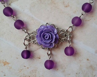 Pagan circlet, pagan necklace, pagan jewelry, wear as headpiece or necklace, ritual headpiece, stainless steel, purple sea glass, rose