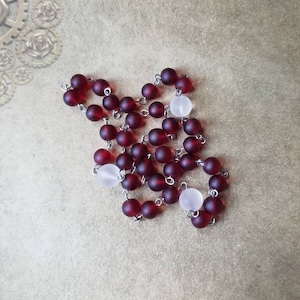 Orthodox prayer beads, Orthodox Chotki, stainless steel, Chotki, Komboskini, hand-wired, red and clear frosted glass, loop style prayer bead
