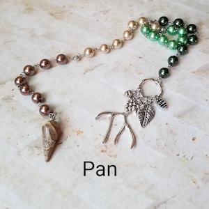 Pan prayer beads, Greek God Pan prayer beads, hand-wired, beautiful beads, silver-toned charms, Greek, pagan
