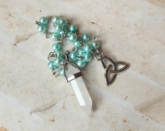 Beaded pendulum, divination, dowsing pendulum, gemstone pendulum, stainless steel, hand-wired, glass beadss, metal charm