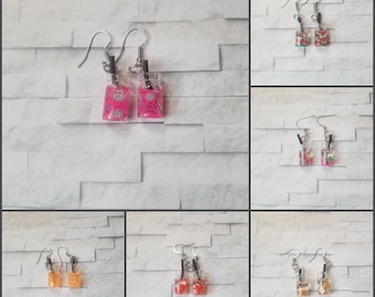 Cute earrings, beverage earrings, fruit water earrings, fruity earrings, glasses with fruit earrings, choice of 6, stainless steel ear wires