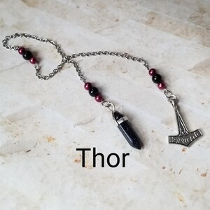 Thor pendulum, God pendulums, divination, dowsing pendulum, beaded pendulum, gemstone pendulum, stainless steel chain, Gods, pagan
