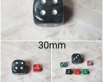 30mm Chessex Borealis Light Smoke with Silver pips dice, Chessex 30mm die, Borealis  Lumi dice, mega titan d6, dnd dice, extra d6 dice