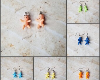 Whimsical earrings, kitschy earrings, stainless steel wires, baby doll earrings, doll earrings, baby earrings, naked baby earrings