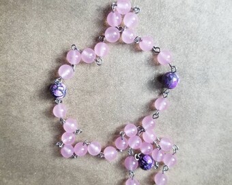 Orthodox Chotki, prayer beads,  silver tone, pink Malay jade beads, purple Sea Sediment Jasper beads, pocket or bracelet Chotki, Komboskini