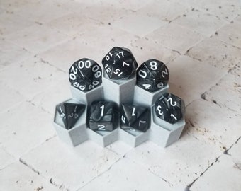 Pearly black 16mm dnd dice set, RPG dice, black pearly D and D dice, D and D dice, gaming dice, set of 7 DnD dice, polyhedral dice