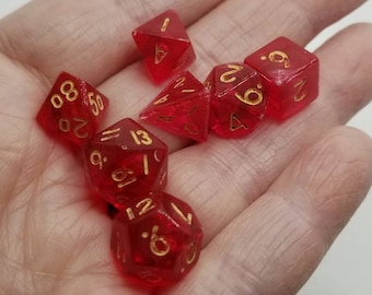 Translucent red 10mm Mini Dnd dice, polyhedral gaming dice, DnD dice set, RPG dice, D and D dice, set of 7 DnD dice, 10mm dice