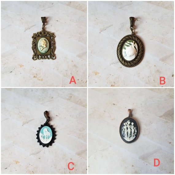 Cameo pendant, cameo necklace, mermaid cameo pendant, cat cameo pendant, unicorn cameo pendant, Three Graces cameo pendant, great gift idea