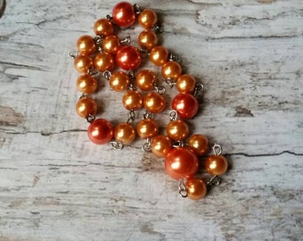 UU prayer beads, Unitarian Universalist prayer beads, stainless steel, peach and tangerine glass pearls, Halloween themed, UU prayer aid