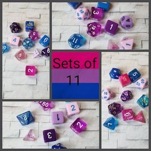 Sets of 11 Bisexual Pride flag 16mm dnd dice, hand chosen, curated polyhedral dice, DnD dice set, RPG dice,