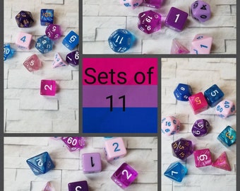 Sets of 11 Bisexual Pride flag 16mm dnd dice, hand chosen, curated polyhedral dice, DnD dice set, RPG dice,