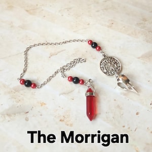 The Morrigan pendulum, Goddess pendulum, divination, dowsing pendulum, beaded pendulum, gemstone pendulum, stainless steel chain, Goddess
