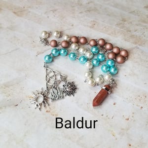 Baldur prayer beads, Norse God  Baldur prayer beads, hand-wired, beautiful beads, silver-toned charms, Norse, Asatru, pagan