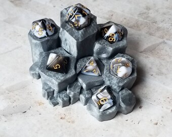 Black and white marbled 16mm dnd dice,polyhedral gaming dice, DnD dice set, RPG dice, D and D, gaming dice, set of 7 DnD dice