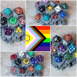 Set of 11 LGBTQ inclusive flag 16mm dnd dice, hand chosen,  polyhedral dice, sets of 11 DnD dice, Lgbt+POC, Transgender, Intersex