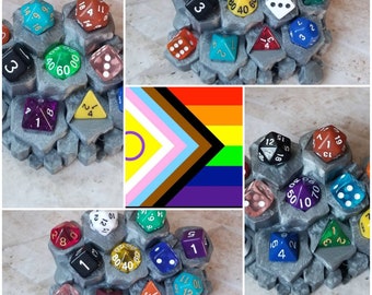 Set of 11 LGBTQ inclusive flag 16mm dnd dice, hand chosen,  polyhedral dice, sets of 11 DnD dice, Lgbt+POC, Transgender, Intersex