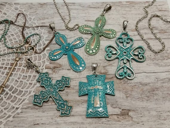 Patinaed silver crosses, hand painted cross pendant, numerous styles, cross necklace, religious jewelry, crucifix pendant, large crosses